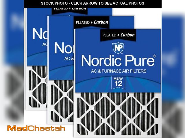 Lot 74-11987914 - Nordic Pure 24x30x2 (23 1/2 x 29 1/2 x 1 3/4) Furnace Air Filters MERV 12 Pleated Plus Carbon 3 Pack...