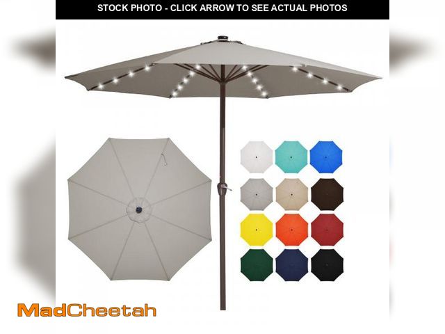 Lot 74-12154149 - JEAREY 12' LED Lighted Patio Umbrellas Outdoor Solar Table Market Umbrella w/Crank, 8 Sturdy Ribs, U...