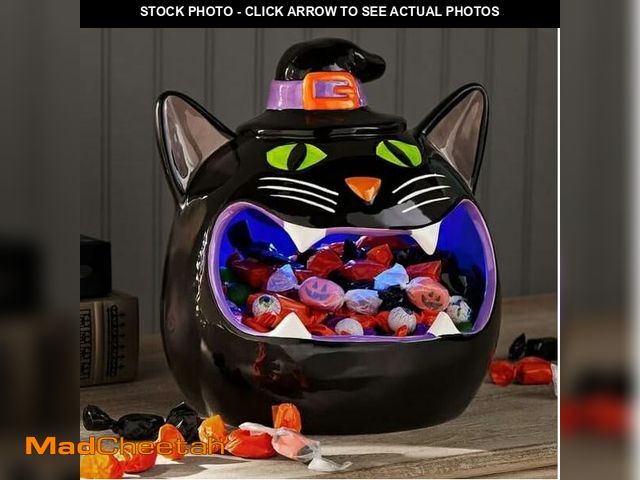 Lot 74-12789312 - Pre-Lit Ceramic Cat Halloween Candy Bowl - UNUSED