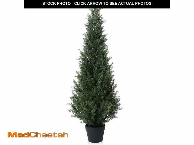 Lot 74-12831954 - Artificial Cedar Tree 4Ft Outdoor Artificial Topiary Cedar Plants Fake Tree UV Rated Potted Tree for...