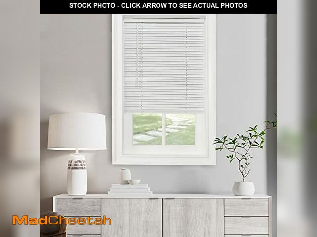 Lot 74-12759999 - Cordless Light Filtering Mini Blind - 28 Inch Width, 72 Inch Length, 1" Slat Size - Pearl White - Co...