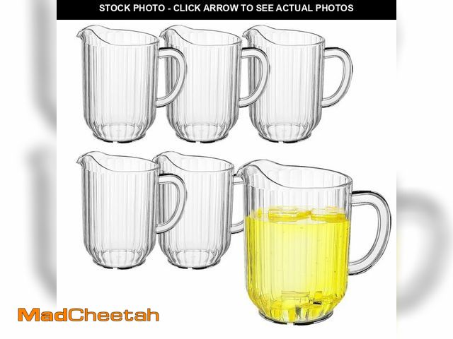 Lot 74-14154778 - WELKOR 32 Oz Plastic Beer Pitcher Set,Commercial Grade Anti-Drip Restaurant Water Pitcher with Handl...