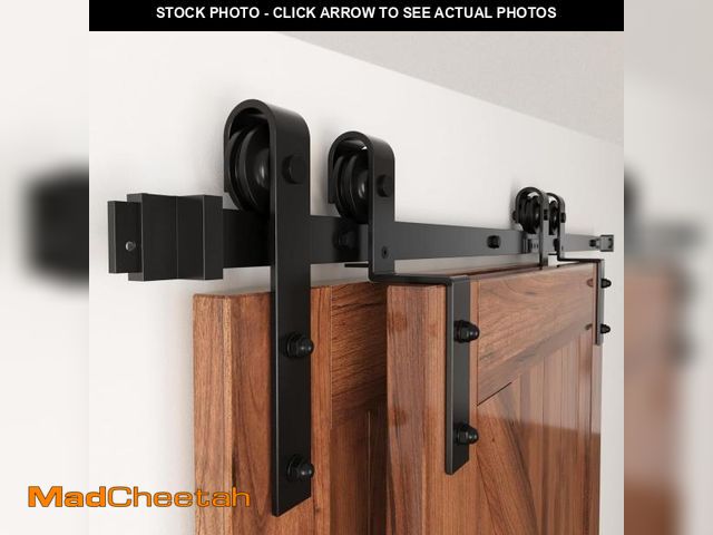 Lot 74-12398748 - WINSOON 8FT Single Track Bypass Barn Door Hardware Double Doors Kit, Heavy Duty Sliding One Track An...