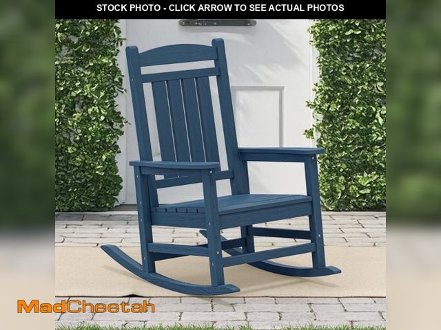 Lot 74-12514925 - KINGYES Outdoor Rocking Chair Set of 2, HDPE Patio Rocking Chair, Heavy Duty Front Porch Rocker, Nav...