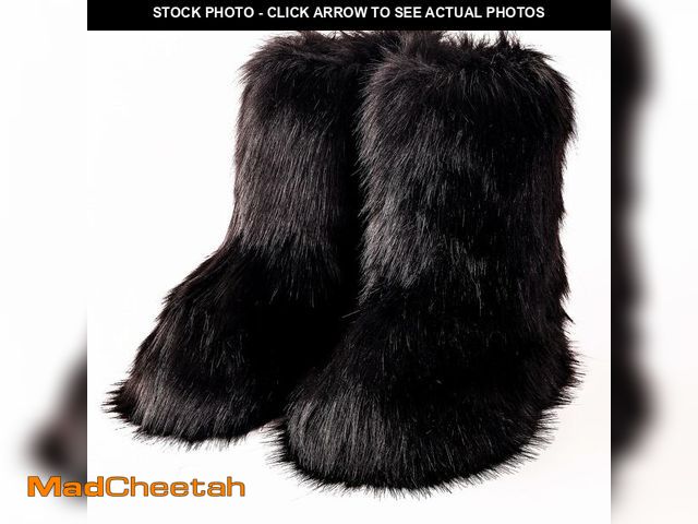 Lot 74-12707007 - Valpeak Snow Boots for Women 2023 Furry Boots Winter Knee High Flat Heel Fluffy Faux Fur Boots(Black...
