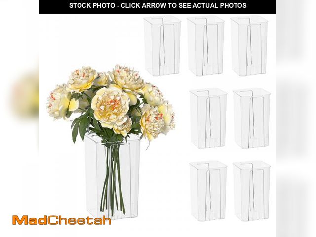 Lot 74-12315477 - Yarebest 8 Pack Clear Acrylic Flower Vase, Tall Plastic Square Vase for Centerpieces - UNUSED