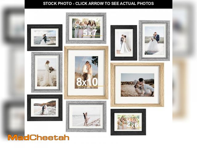 Lot 74-12051620 - Povrgive Picture Frames Set of 10, Picture Frames Collage Wall Decor with 8x10 5x7 4x6 Frames in 3 D...