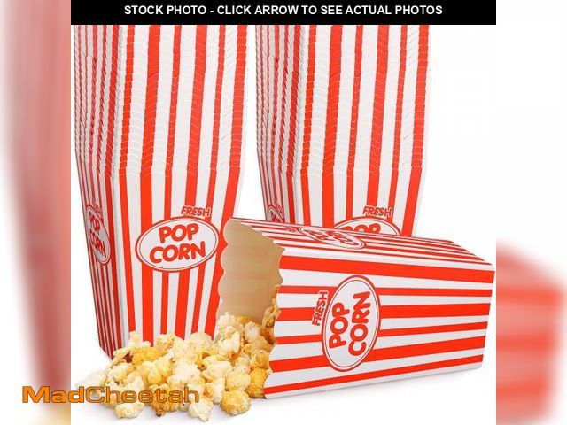 Lot 74-12349732 - Xinnun 100 Pack Popcorn Box Bulk Red White Stripe Paper Popcorn Buckets Container Bag Disposable Oil...