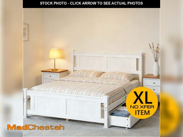 Lot 74-14371984 - Zimtown Queen Bed Frame,Wood Platform Bed Frame with 2 Drawers, Bedroom Bed with Headboard, White - ...
