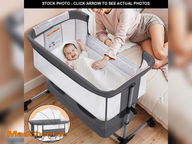 Lot 74-13765503 - (MISSING HARDWARE) Vomeast Baby Bassinet Bedside Sleeper with Wheels, Adjustable Height, Storage Bas...