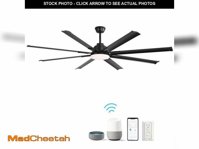 Lot 74-14225035 - CACI Mall 84 in. Smart Indoor/Outdoor Integrated LED Matte Black Ceiling Fan with Light Kit and Remo...