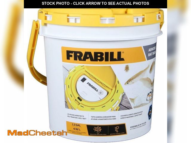 Lot 74-13793988 - Frabill 4825 Insulated Bait Bucket with Built in Aerator , White and Yellow, 1.3 Gallons - UNUSED