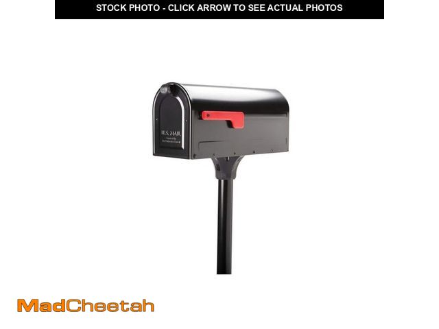 Lot 74-12803947 - *BROKEN DOOR* Architectural Mailboxes MB1 Black, Medium, Steel, Post Mount Mailbox and 2 in. In-Grou...