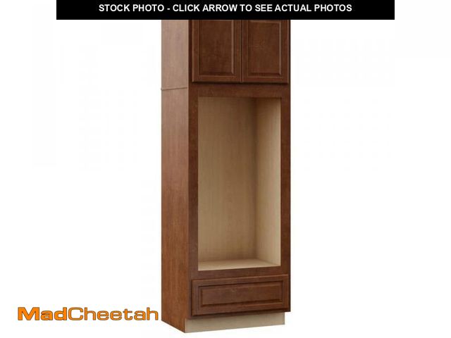Lot 74-12294881 - Hampton Bay Hampton 33 in. W x 24 in. D x 72 in. H Assembled Double Oven Kitchen Cabinet in Cognac -...