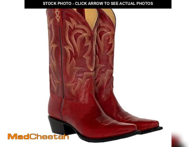 Lot 74-12117471 - LISHAN Women's Red Cowgirl Boots Western Boots Cowboy Boots Square Closed Toe Mid Calf Pull On Block...