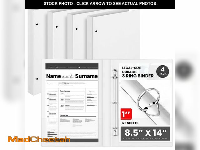 Lot 74-14297854 - Henoyso 4 Pcs Legal Size Binder 3 Ring 1" Durable White Binders for 8.5" x 14" Paper Hold up to 175 ...