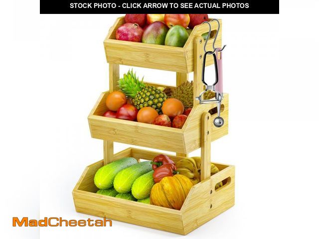 Lot 74-12308333 - JANSNIMEN 3 Tier Bamboo Fruit Basket, Fruit Basket for Kitchen Counter Fruit Bowl Fruit and Vegetabl...
