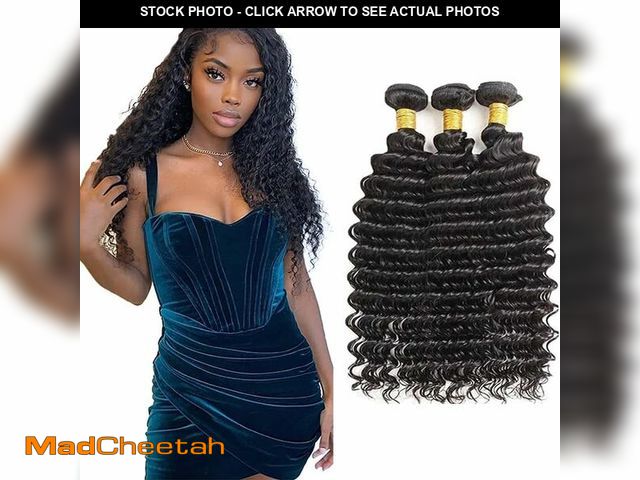 Lot 74-14209739 - Human Hair Deep Wave Bundles 24 26 28 Inch Natural Black Unprocessed Brazilian Virgin Mixed Length D...