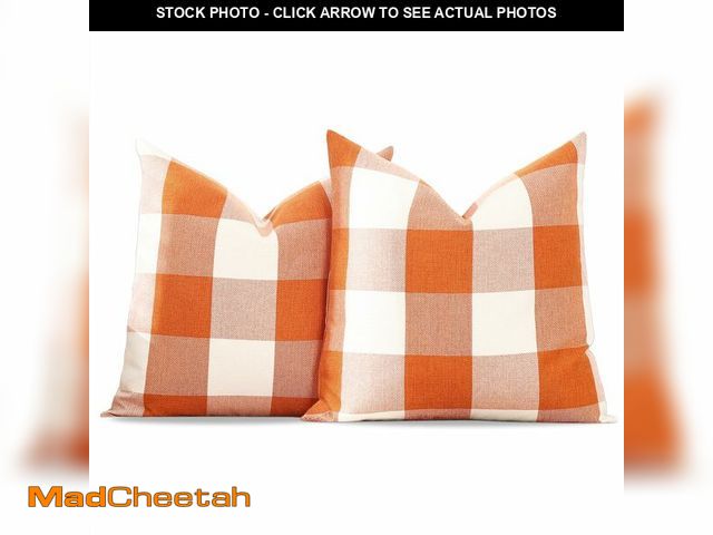 Lot 74-12970482 - CARRIE HOME Orange Fall Plaid Pillow Covers 24x24 Set of 2, Autumn Decor 24 x 24 Farmhouse Checkered...