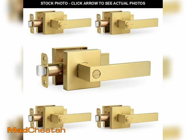 Lot 74-13326018 - LOQRON Square Privacy Gold Door Handles (No Key) for Bathroom and Interior Closet, Heavy-Duty Brushe...