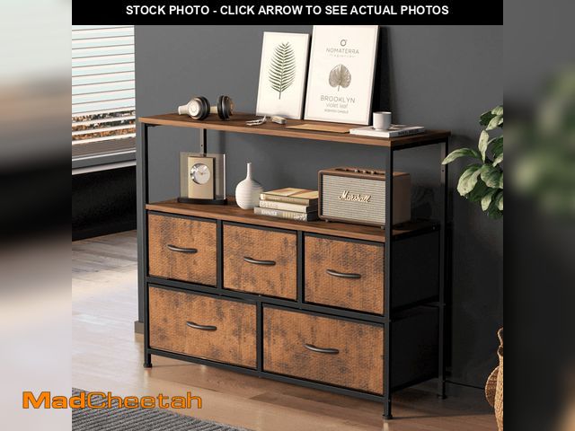 Lot 74-12669654 - TV Stand, Entertainment Center Dresser with 5 Fabric Drawers with Open Storage Shelf for Bedroom Liv...