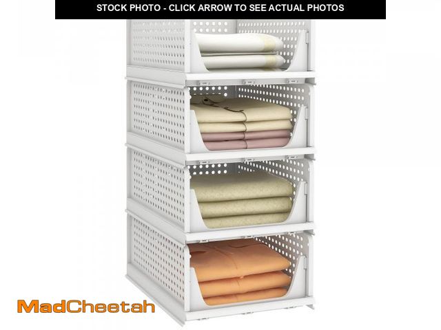 Lot 74-12440966 - Pinkpum Stackable Plastic Storage Basket, Foldable Closet Organizers and Storage Bins 4 Pack Drawer ...