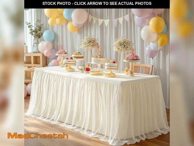 Lot 74-13621095 - 2-in-1 Ivory Tablecloths for 6 Foot Rectangle Tables with Tulle Table Skirt Wedding Table Cover Stre...