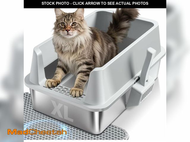 Lot 74-14305194 - Stainless Steel Cat Litter Box, Extra Large XL Metal Litter Box with High Sides Lid, Never Absorbs O...