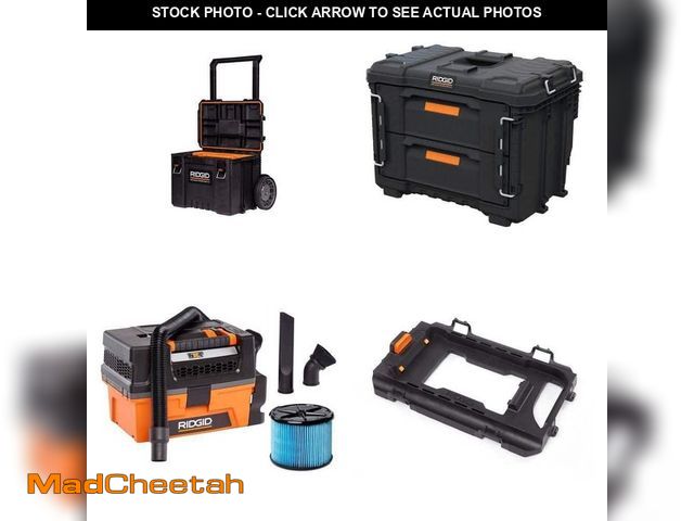 Lot 74-12465371 - *SEE DETAILS* RIDGID Pro Gear 25 in. Rolling Tool Box, 22 in. XL Tool Box, 3 Gal. Shop Vacuum and Va...