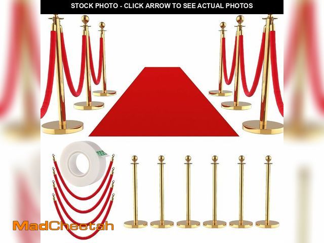 Lot 74-14067765 - 6Pcs Stanchions and Velvet Ropes, Gold Stanchions with Retractable Belts, Crowd Control Barriers wit...
