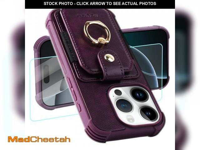 Lot 74-12310387 - MONASAY Wallet Case Compatible for iPhone 16 Pro 5G 6.3 inch with 360ÃÂ° Rotation Ring Stand[Glass ...
