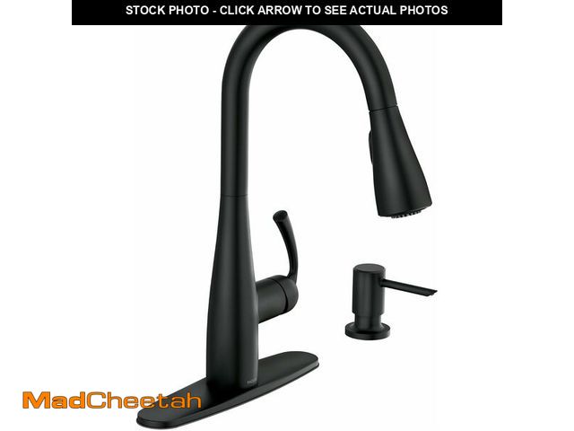 Lot 74-13088976 - Moen Essie Matte Black Single Handle Pull-Down Sprayer Kitchen Faucet with Soap Dispenser, Reflex an...
