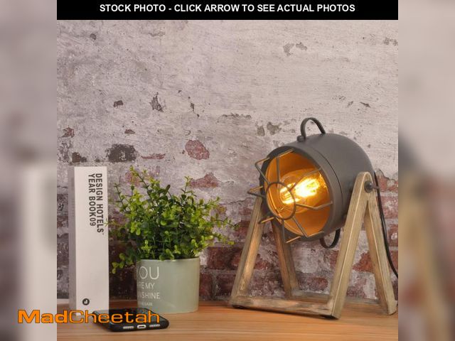 Lot 74-12048481 - COSYLUX Vintage Table Lamp Grey Old Wood, Retro Searchlight Desk Light for Rustic Decor, Farmhouse C...