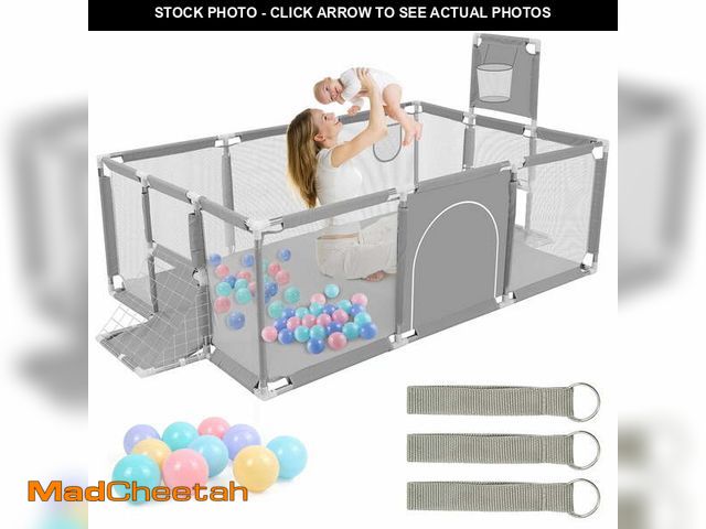 Lot 74-12837224 - 71" x 48" Extra Large Playpen for Babies Toddlers, Baby Playard with Basketball Hoop, No Gap Kids Fe...