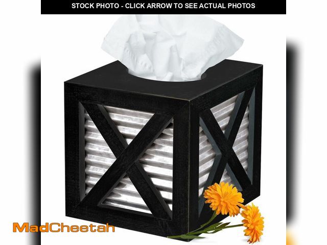 Lot 74-13712309 - Autumn Alley Barn Door Square Farmhouse Tissue Box Cover in Black and Galvanized Ã¢â¬â Farmhouse ...