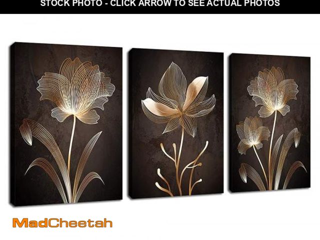 Lot 74-12323528 - arteWOODS Abstract Wall Art Brown Flowers Canvas Pictures Contemporary Minimalism Abstract Flower Ar...
