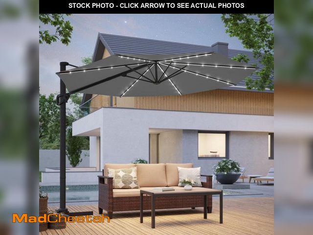 Lot 74-12173332 - Sonkuki 10 ft. Metal Cantilever Patio Umbrella with 360ÃâÃÂ° Rotation and Canopy Angle Adjustmen...