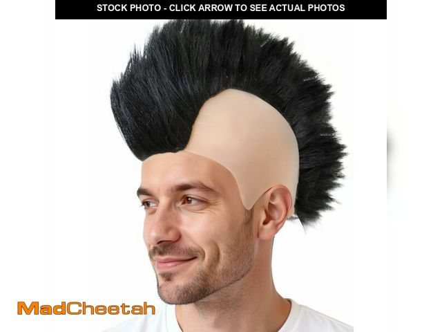 Lot 74-14047417 - ESUNO Hair Cap+Black Mohawk Wig for Men Straight Spiky Wig for Party Adult Spiked Mohawk Hair Short ...