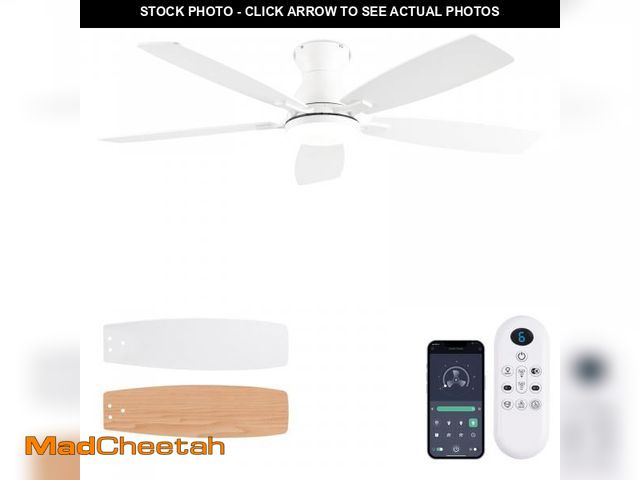 Lot 74-11552009 - JSAITEE Ceiling Fans with Lights, 52 Inch Low Profile Ceiling Fan with Light and Remote Control, Flu...