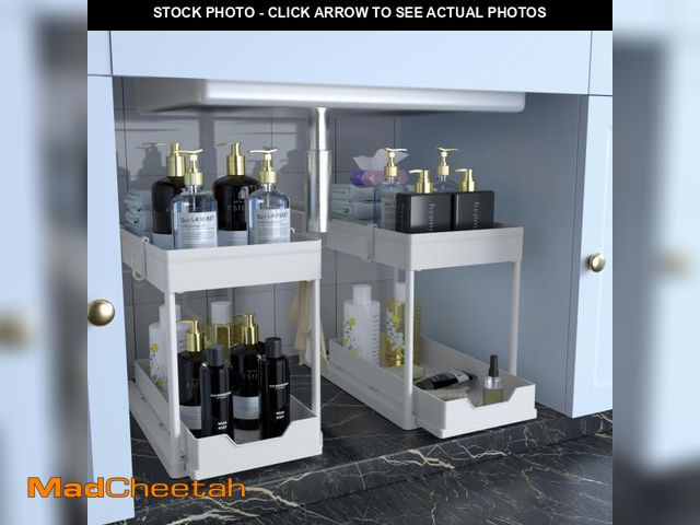 Lot 74-12434989 - DEKAVA Cabinet, 2 Pack Under Sink Organizer, 2 Tier Sliding Bathroom Kitchen Organizer, Large White ...
