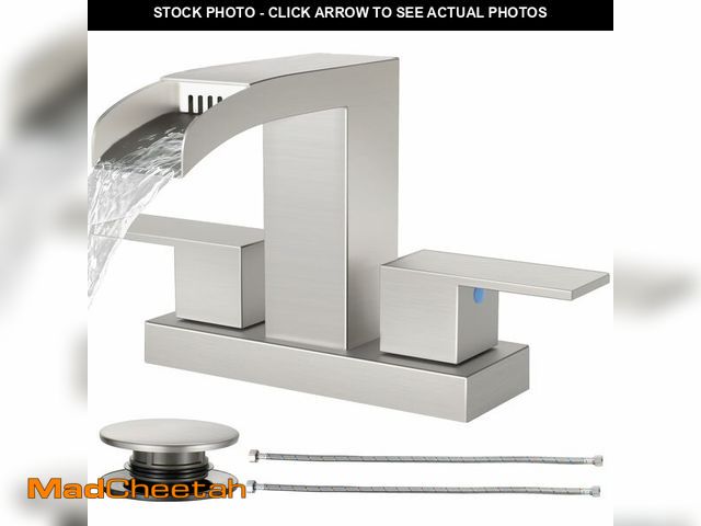 Lot 74-12875345 - Cobbe Waterfall Bathroom Faucets 3 Hole, Brushed Nickel Bathroom Sink Faucet Square 4 Inch Centerset...