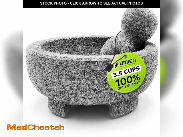 Lot 74-14386177 - Umien Granite Mortar and Pestle Set - 8-Inch Natural Stone Molcajete with Avocado Tool - 3.5 Cup Cap...