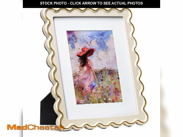 Lot 74-13771776 - Wontree 8x10 Picture Frame in Beige with Shinning Gold Wavy Edge, Resin Frame with Real Glass, Displ...