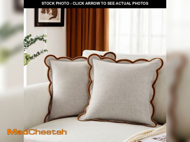 Lot 74-12715529 - Ohocut Beige Scalloped Pillow Cover Pack of 2 Spring Chenille Decorative Throw Pillow Covers 20x20 C...