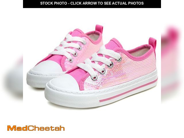 Lot 74-12978721 - Toandon Girls Kids Sneakers Glitter Sequins Canvas Shoes Toddler Child Glitter Sparkle Low Top Lace ...