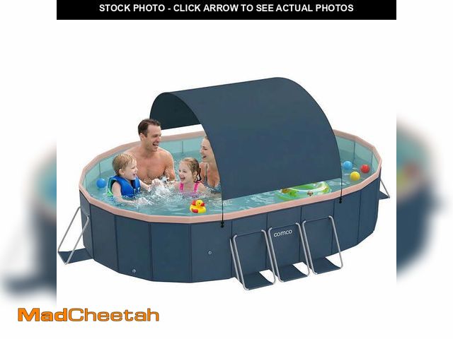 Lot 74-14288133 - Liyufly Foldable Above Ground Swimming Pool, Metal Steel Frame Kiddie Pools with Canopy Sunshade for...