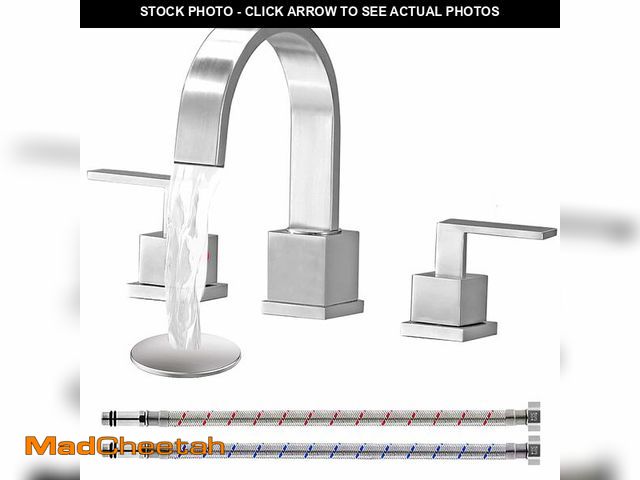 Lot 74-12702526 - KINGO HOME 3 Hole Widespread Brushed Nickel Bathroom Faucet,Modern Waterfall 8 inch 2 Handle Bathroo...