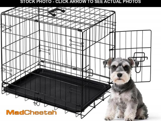 Lot 74-12367431 - DUMOS Dog Crate, 24 Inch Small Single Door Dog Cage with Divider Panel and Plastic Leak-Proof Pan Tr...