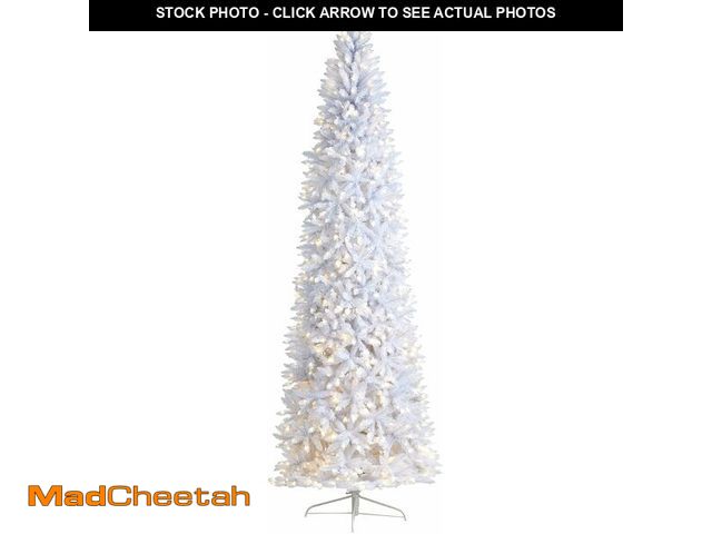 Lot 74-13331655 - Nearly Natural 10ft. Slim White Artificial Christmas Tree with 800 Warm White LED Lights and 2420 Be...