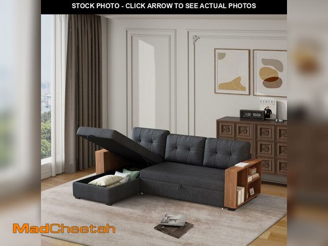 Lot 74-12639111 - Ball &amp; Cast 84" Convertible L Shaped Sofa with Storage Chaise and Pull-Out Bed,Wood Sectional Co...